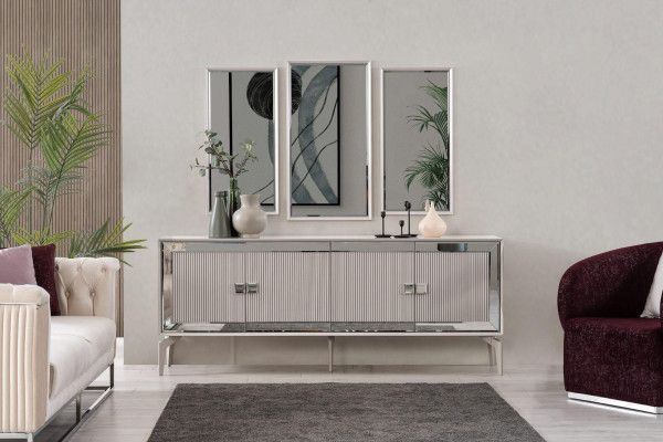 Tavolo da pranzo allungabile Moderno Set da pranzo da 9 pezzi in legno grigio