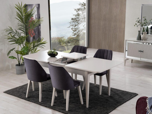 Tavolo da pranzo allungabile Moderno Set da pranzo da 9 pezzi in legno grigio