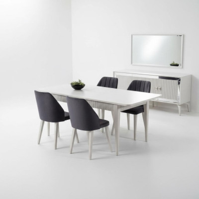 Tavolo da pranzo allungabile Moderno Set da pranzo da 9 pezzi in legno grigio