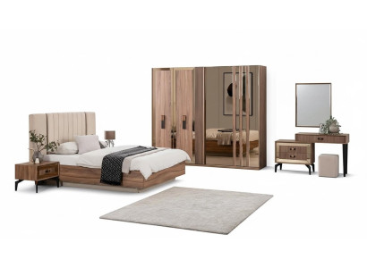 Set da camera da letto di lusso con letto matrimoniale in legno marrone moderno 7 pezzi.