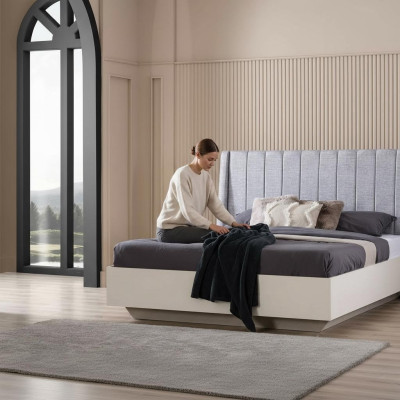 Camera da letto matrimoniale Set letto in legno 3 pezzi Bianco Comodini