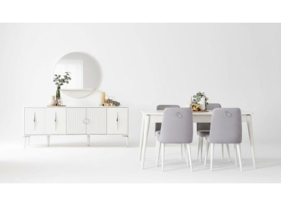 Set da tavola per sala da pranzo, tavolo da pranzo in legno bianco, 9 pezzi, angolo pranzo