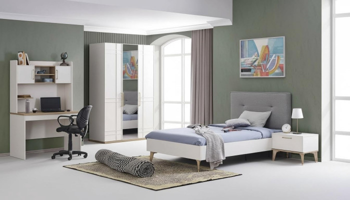 Set camera da letto per bambini Letto per ragazzi Set di letti 4 pezzi Bianco Legno