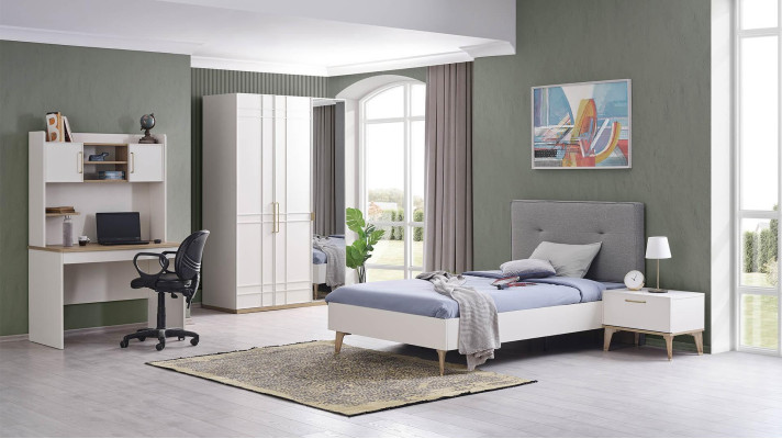 Lettino per bambini 100 cm Letto da giovane in legno grigio Camera dei bambini Tessuto Moderno