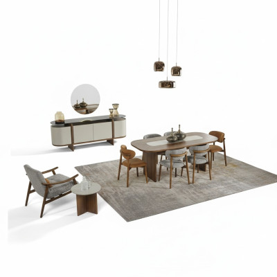 Gruppo di sedie da pranzo, angolo pranzo, set di tavoli da pranzo 9 pezzi, sala da pranzo marrone in legno nuovo