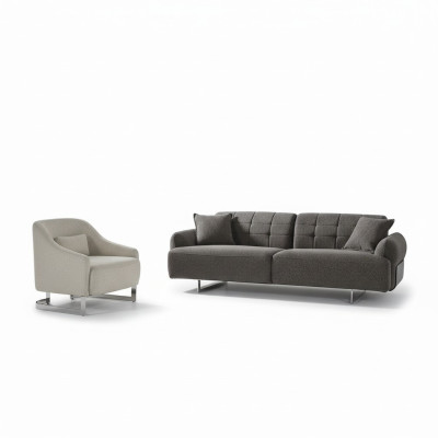 Divano Divano imbottito Grigio Set completo di 3 posti Poltrone moderne 2 pezzi Nuovo