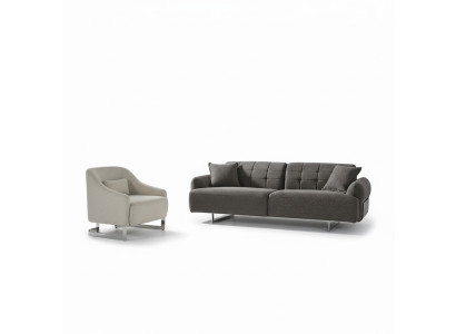 Divano Divano imbottito Grigio Set completo di 3 posti Poltrone moderne 2 pezzi Nuovo