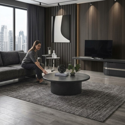 Tavolino da salotto, tavolino ausiliario, tavolo da soggiorno grigio in legno design arredamento.
