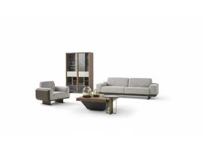 Divano a tre posti, poltrona singola, divano imbottito grigio, gruppo design divano.