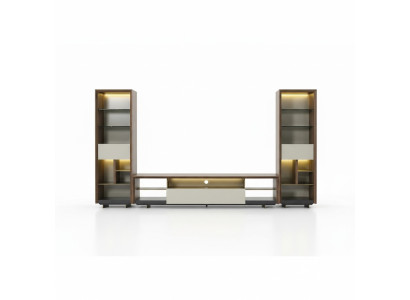 Mobile porta TV RTV in legno marrone 3 pezzi con mobile porta TV, mobile porta TV basso e credenza.