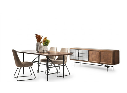 Zona pranzo Set tavolo da pranzo 8 pezzi sala da pranzo marrone legno elegante