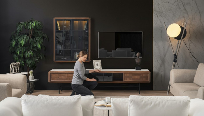 Gruppo RTV Mobile TV supporto Mobiletto con ante 2 pezzi Legno Marrone Scaffale