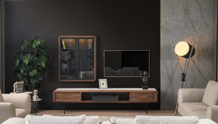 Gruppo RTV Mobile TV supporto Mobiletto con ante 2 pezzi Legno Marrone Scaffale