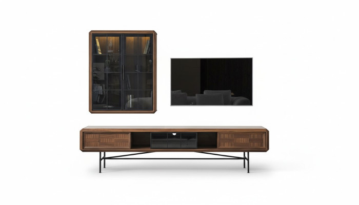 Gruppo RTV Mobile TV supporto Mobiletto con ante 2 pezzi Legno Marrone Scaffale