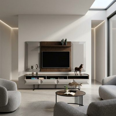Gruppo mobile TV RTV Lowboard supporto TV sideboard pannello 2 pezzi legno marrone mensola