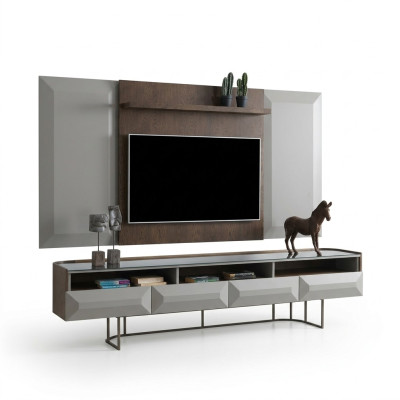 Gruppo mobile TV RTV Lowboard supporto TV sideboard pannello 2 pezzi legno marrone mensola