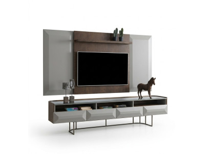 Gruppo mobile TV RTV Lowboard supporto TV sideboard pannello 2 pezzi legno marrone mensola