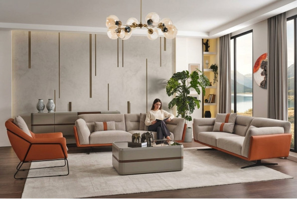 Couch set divano Set di sofà completo Divano imbottito arancione Divano in tessuto