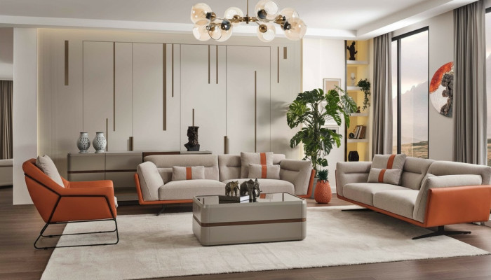 Couch set divano Set di sofà completo Divano imbottito arancione Divano in tessuto