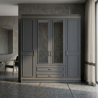 Armadio per bambini Armadio Armadio Legno Specchio Grigio Armadio in legno
