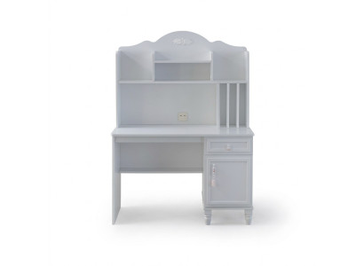 Scrivania moderna con scaffali, scrivania per computer in legno bianco per la camera dei bambini.