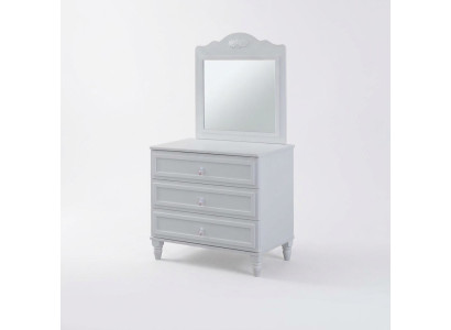 Set da toelette per la camera da letto in legno con cassettiera e specchio bianco
