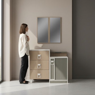 Comò camera da letto con specchio in legno marrone Set consolle
