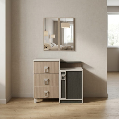 Comò camera da letto con specchio in legno marrone Set consolle