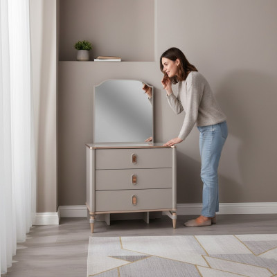 Comodino con specchio in legno per camera da bambini beige set di consolle