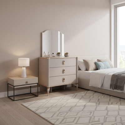Comodino con specchio in legno per camera da bambini beige set di consolle