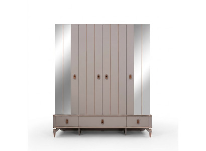 Armadio per bambini in legno beige con specchio