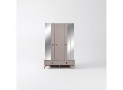 Armadio lussuoso per bambini in legno, beige con specchio