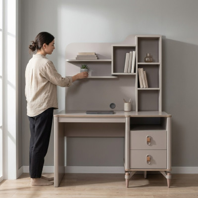 Scrivania Tavolo da ufficio Tavolo per computer Beige Mobili per ufficio Legno Tavolo Mensole