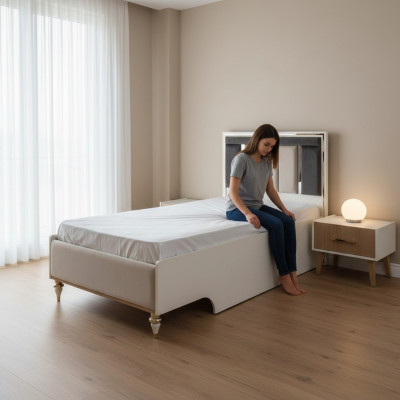 Lettino per bambini di lusso Struttura letto Letto Camera da letto per bambini Telaio letto Beige in stoffa