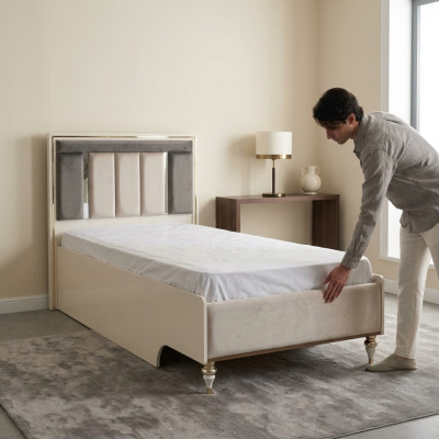 Letto per bambini Struttura del letto Letto 120cm Letti per bambini Tela beige