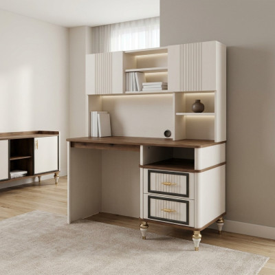 Scrivania Tavolo da ufficio Tavolo per computer Beige Mobili da ufficio Legno Tavolo Scaffali