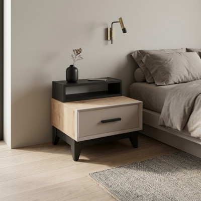 Tavolino moderno per camera dei bambini, comodino, consolle notturna in legno marrone.