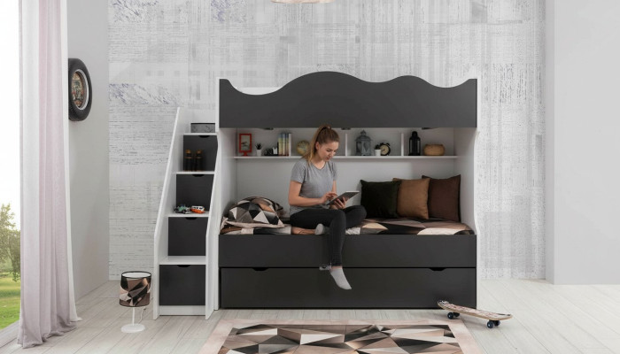 Letto a castello Letto per bambini Mobili per bambini Grigio Set di mobili per bambini moderno  Letto a castello Letto per bambini Mobili per bambini Grigio Set di mobili per bambini moderno