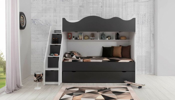 Letto a castello Letto per bambini Mobili per bambini Grigio Set di mobili per bambini moderno  Letto a castello Letto per bambini Mobili per bambini Grigio Set di mobili per bambini moderno