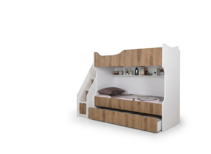 Letto a castello per bambini con set di mobili moderni per bambini bianchi.