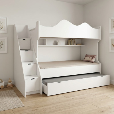 Letto a castello bianco per bambini con arredo moderno per bambini.