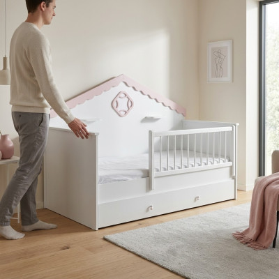 Parco giochi per bambini, lettino, lettino per bambini, culla bianca in legno, letto moderno.