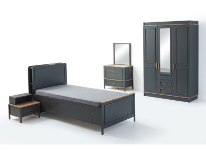 Set di mobili per bambini camera da letto, letto per bambini grigio in legno 5 pezzi.