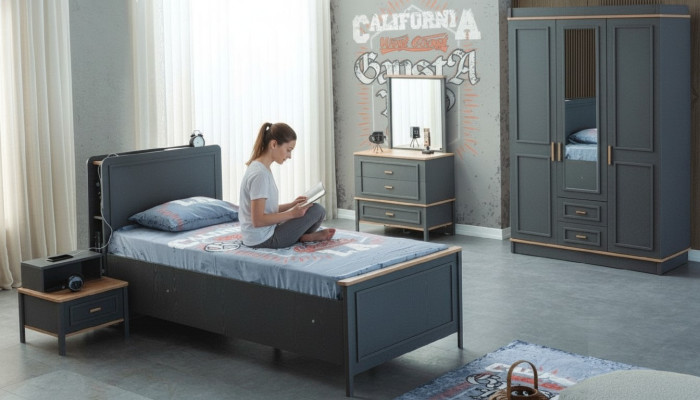 Letto per bambini Camera per bambini Mobili per bambini Set completo Letto Grigio Legno 5 pezzi