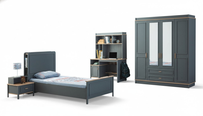 Mobili per la camera dei bambini Letto per la camera dei bambini Lettino Grigio Legno Set 4 pezzi