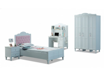 Gruppo bianco Letto per bambini Mobili per bambini Camera da letto per bambini Letto in legno Set 4 pezzi