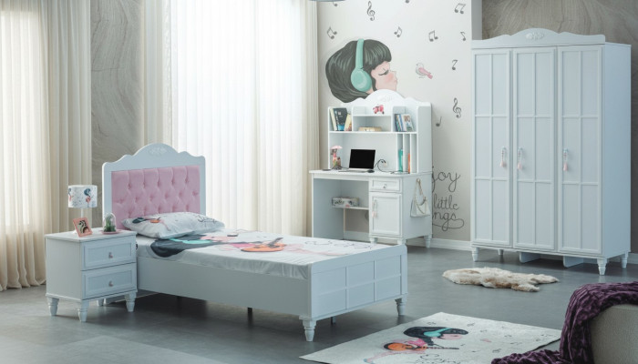 Set completo di mobili per bambini letto da bambino in legno 4 pezzi stanza per bambini bianco