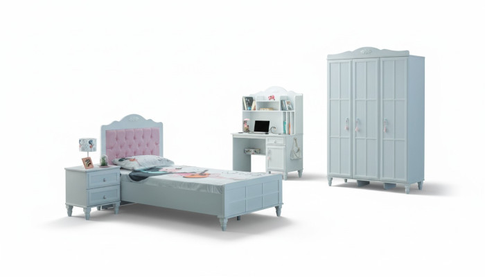 Set completo di mobili per bambini letto da bambino in legno 4 pezzi stanza per bambini bianco