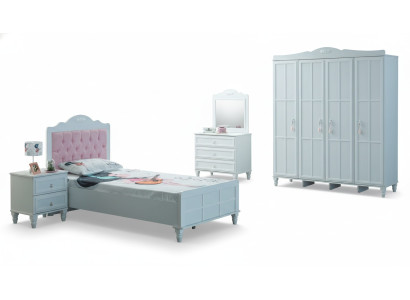 Lussuoso set completo di mobili per bambini, letto per bambini in legno bianco 5 pezzi set camera da letto per bambini.