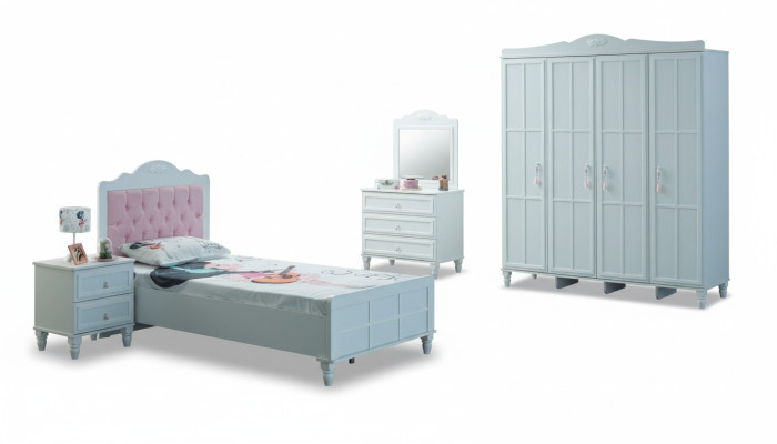 Camera dei bambini Set completo di mobili per bambini Letto in legno Set 5 pezzi Bianco